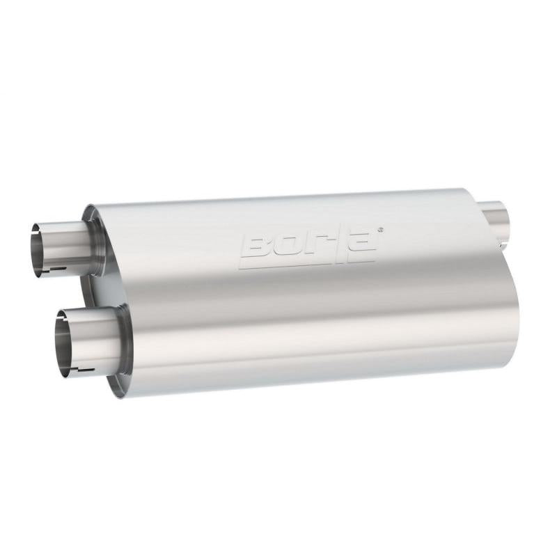 Borla Universal Pro-XS Muffler Oval 3in Inlet/ 2.5in Dual Outlet Transverse Flow Notched Muffler-SR1 Performance