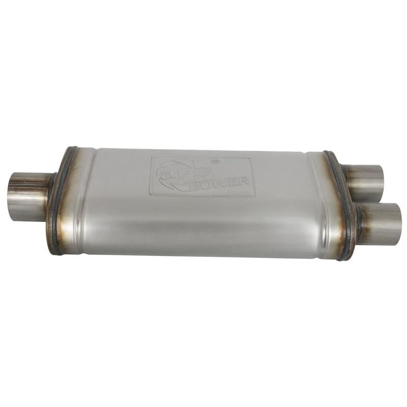 aFe MACHForce XP SS Muffler 3in Center Inlet / 2.5in Dual Outlets 18in L x 9in W x4in H Body-SR1 Performance