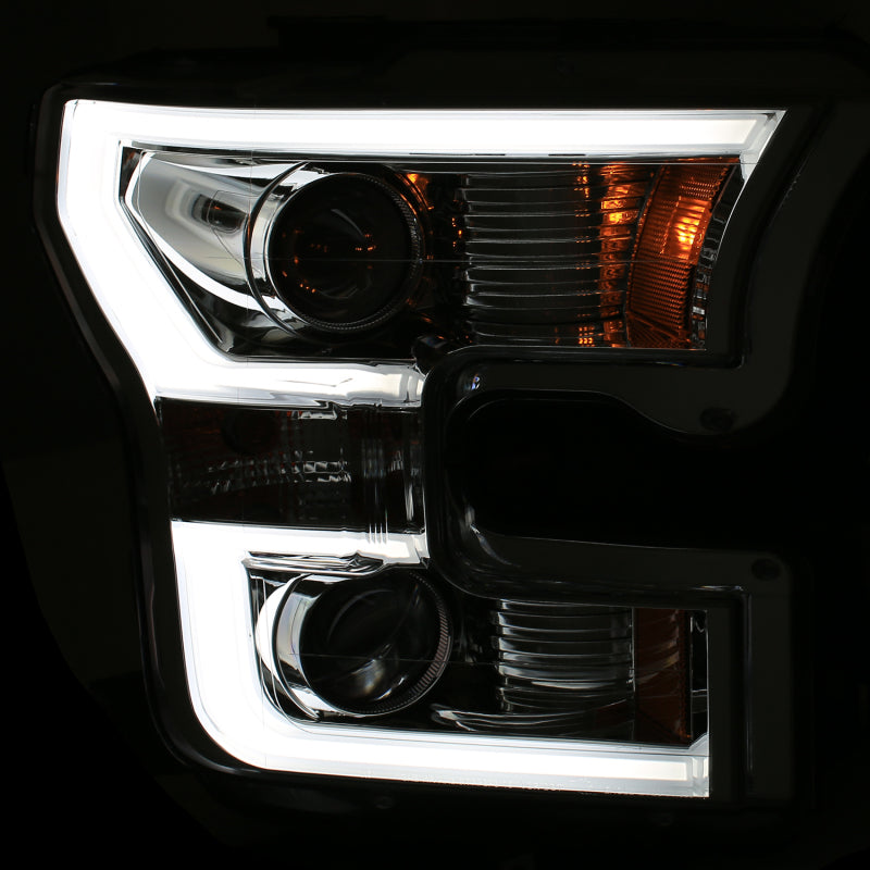 ANZO 2015-2016 Ford F-150 Projector Headlights w/ Plank Style Design Chrome w/ Amber-SR1 Performance