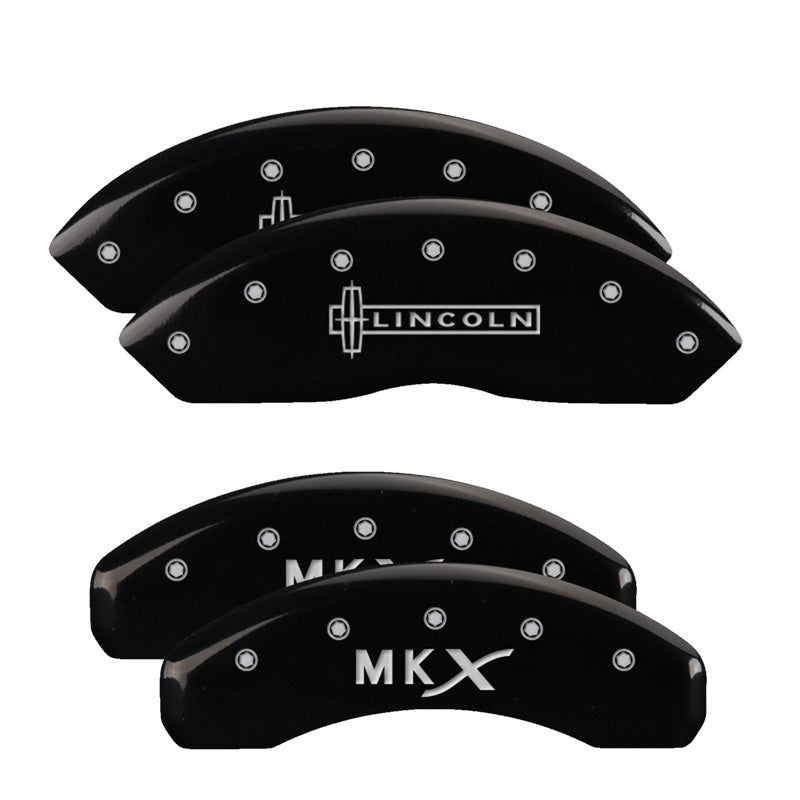 MGP Custom Aluminum Caliper Covers for Lincoln MKX * Black Finish with Silver Engraving, Part Number 36007SLCXBK