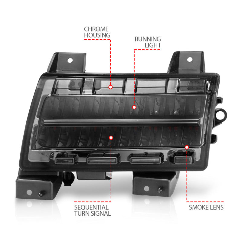 ANZO 2018-2021 Jeep Wrangler LED Side Markers Chrome Housing Smoke Lens w/ Seq. Signal Sport Bulb-SR1 Performance