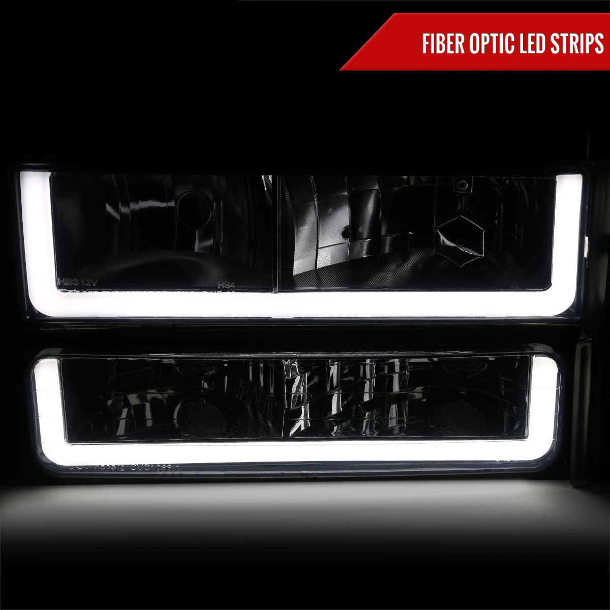 1994-1998 GMC C10/Sierra/Suburban/Yukon Factory Style Headlights w/LED Strip and Bumper & Corner Lights (Chrome Housing/Smoked Lens)