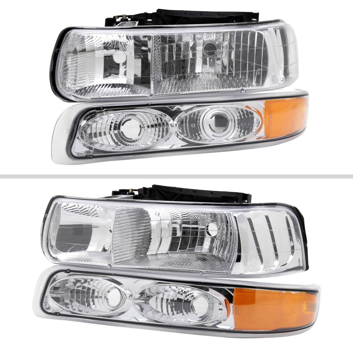 1999-2002 Chevrolet Silverado/ 2000-2006 Tahoe/Suburban Factory Style Headlights w/ Bumper Light Assembly (Chrome Housing/Clear Lens)