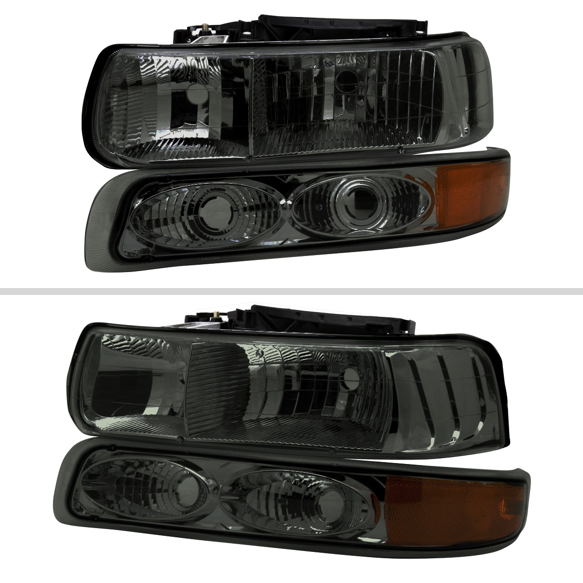 1999-2002 Chevrolet Silverado/ 2000-2006 Tahoe/Suburban Factory Style Headlights w/ Bumper Light Assembly (Chrome Housing / Smoked Lens)