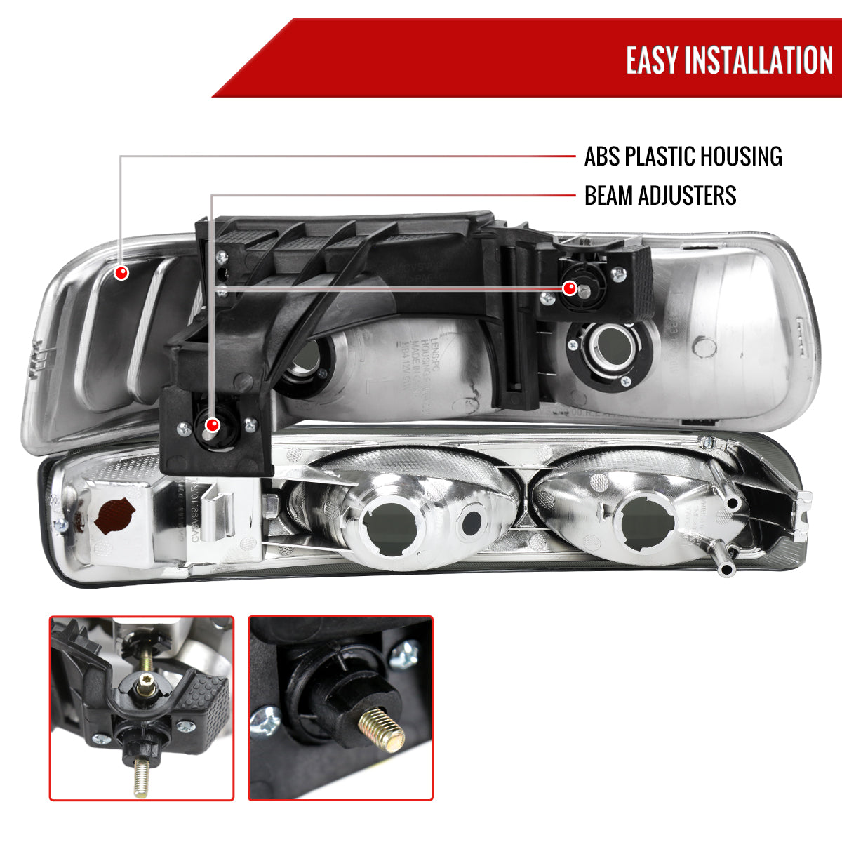 1999-2002 Chevrolet Silverado/ 2000-2006 Tahoe/Suburban Factory Style Headlights w/ Bumper Light Assembly (Chrome Housing / Smoked Lens)