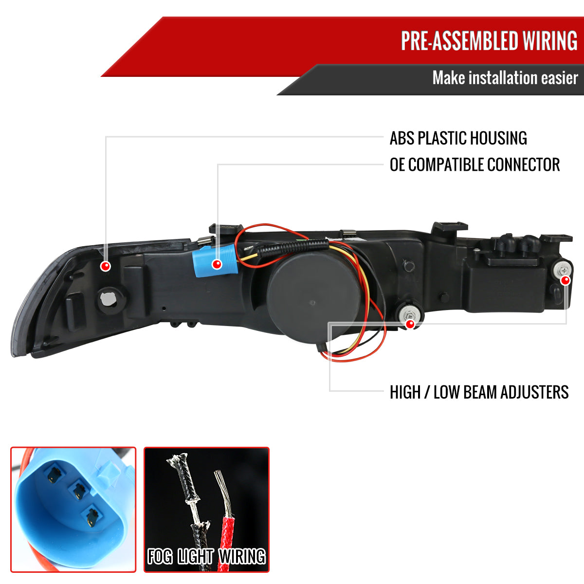 1990-1993 Acura Integra Factory Style Crystal Headlights w/ Amber Reflectors (Matte Black Housing/Clear Lens)