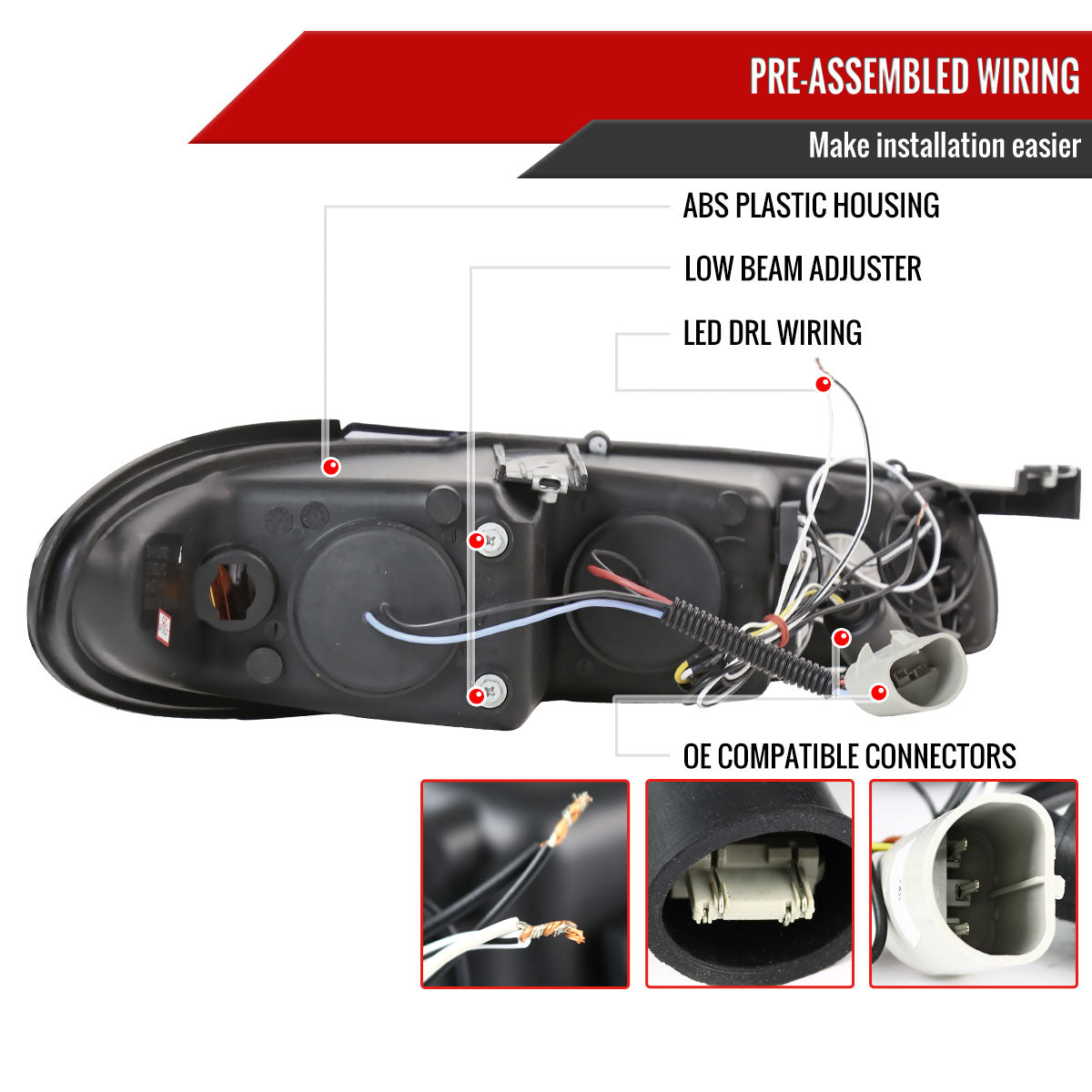 1997-2003 Pontiac Grand Prix Dual Halo Projector Headlights (Chrome Housing/Clear Lens)