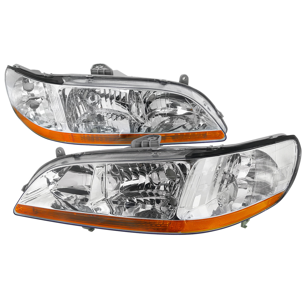 1998-2002 Honda Accord Factory Style Crystal Headlights w/ Amber Reflector (Chrome Housing/Clear Lens)