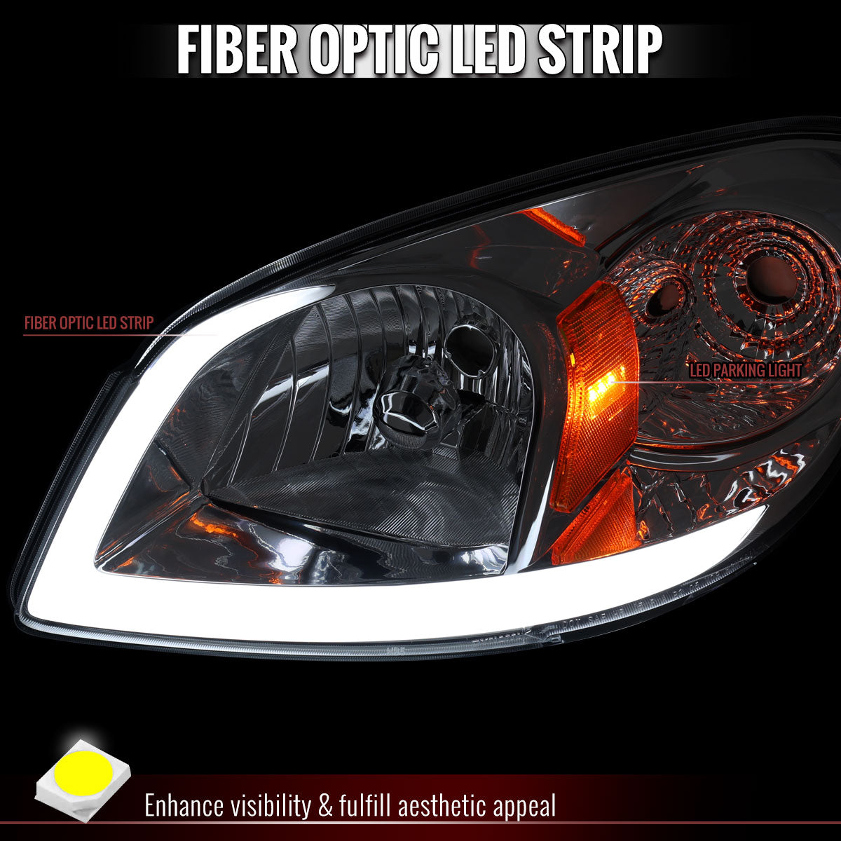 2005–2010 Chevrolet Cobalt Pontiac G5 / Pursuit Factory Style Headlights w/ LED DRL Light Strip (Chrome Housing / Clear Lens)