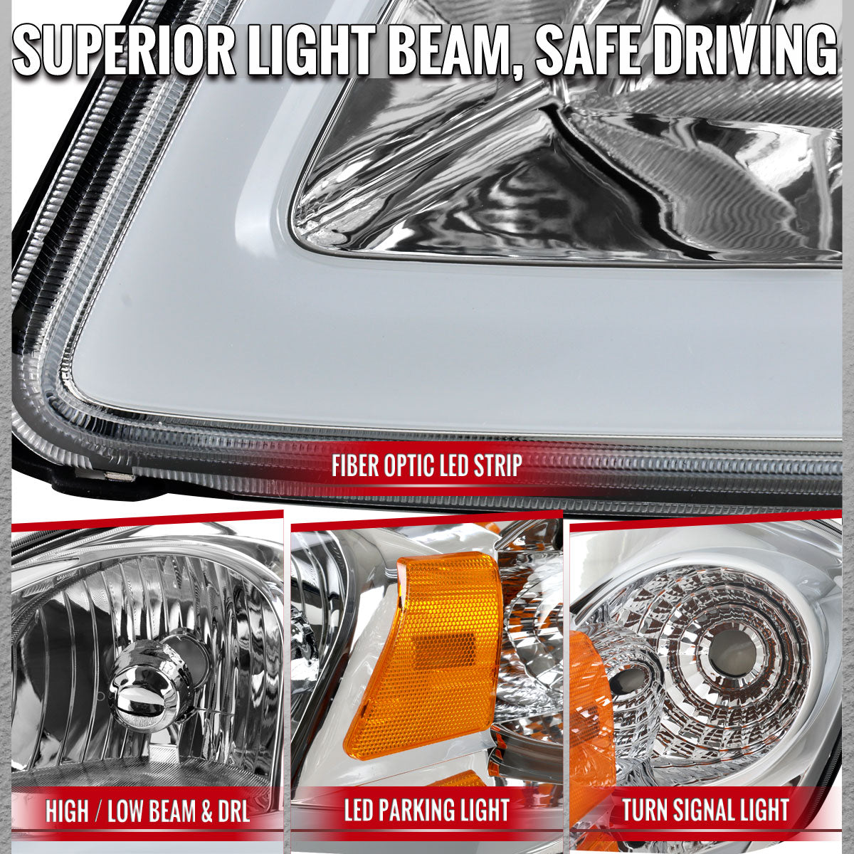 2005–2010 Chevrolet Cobalt Pontiac G5 / Pursuit Factory Style Headlights w/ LED DRL Light Strip (Chrome Housing / Clear Lens)