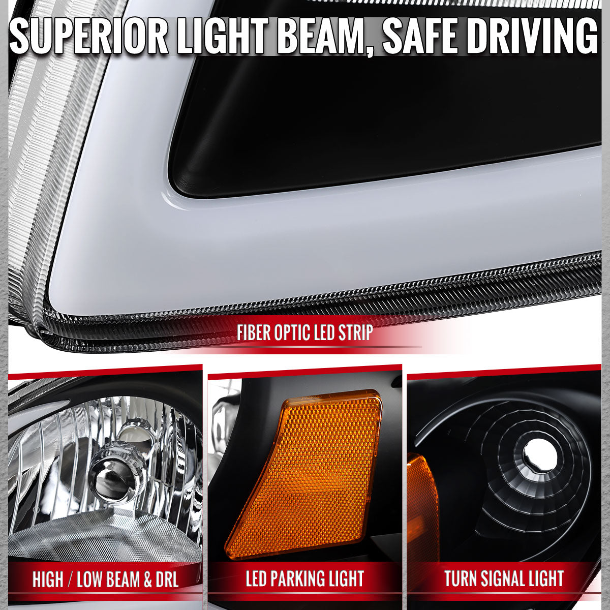 2005–2010 Chevrolet Cobalt Pontiac G5 / Pursuit LED Bar Projector Headlights w/ LED DRL Light Tube (Black Housing / Clear Lens)