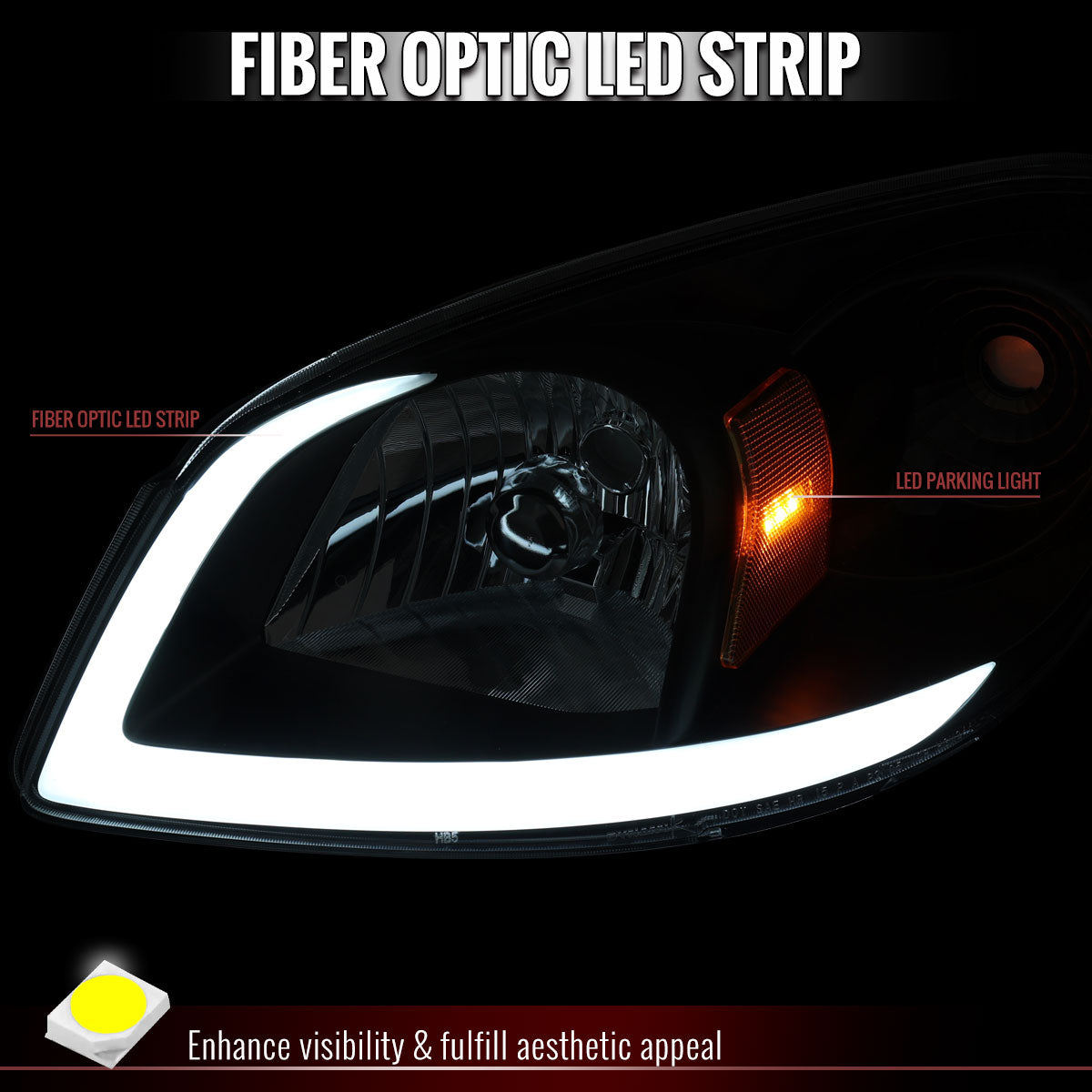 2005–2010 Chevrolet Cobalt Pontiac G5 / Pursuit Factory Style Headlights w/ LED DRL Light Strip (Black Housing / Smoked Lens)