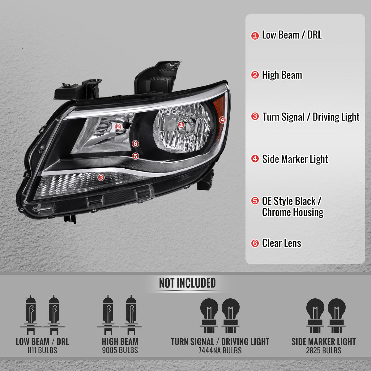 2015-2022 Chevrolet Colorado Factory Style Headlights (Black Chrome Housing / Clear Lens)