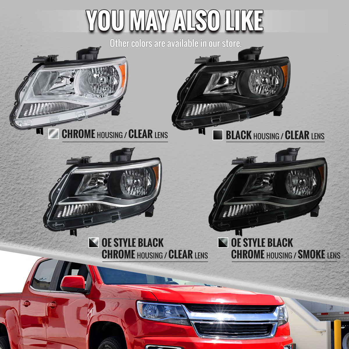2015-2022 Chevrolet Colorado Factory Style Headlights (Black Chrome Housing / Clear Lens)