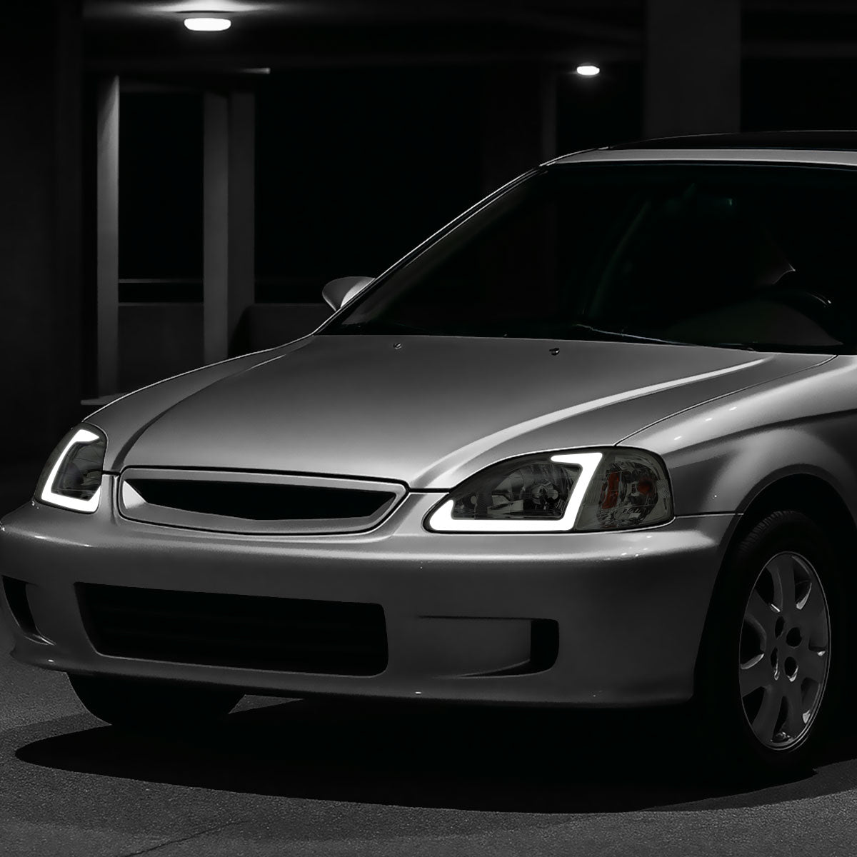 1999-2000 Honda Civic Coupe/Sedan LED Bar Factory Style Headlights (Chrome Housing/Smoked Lens)