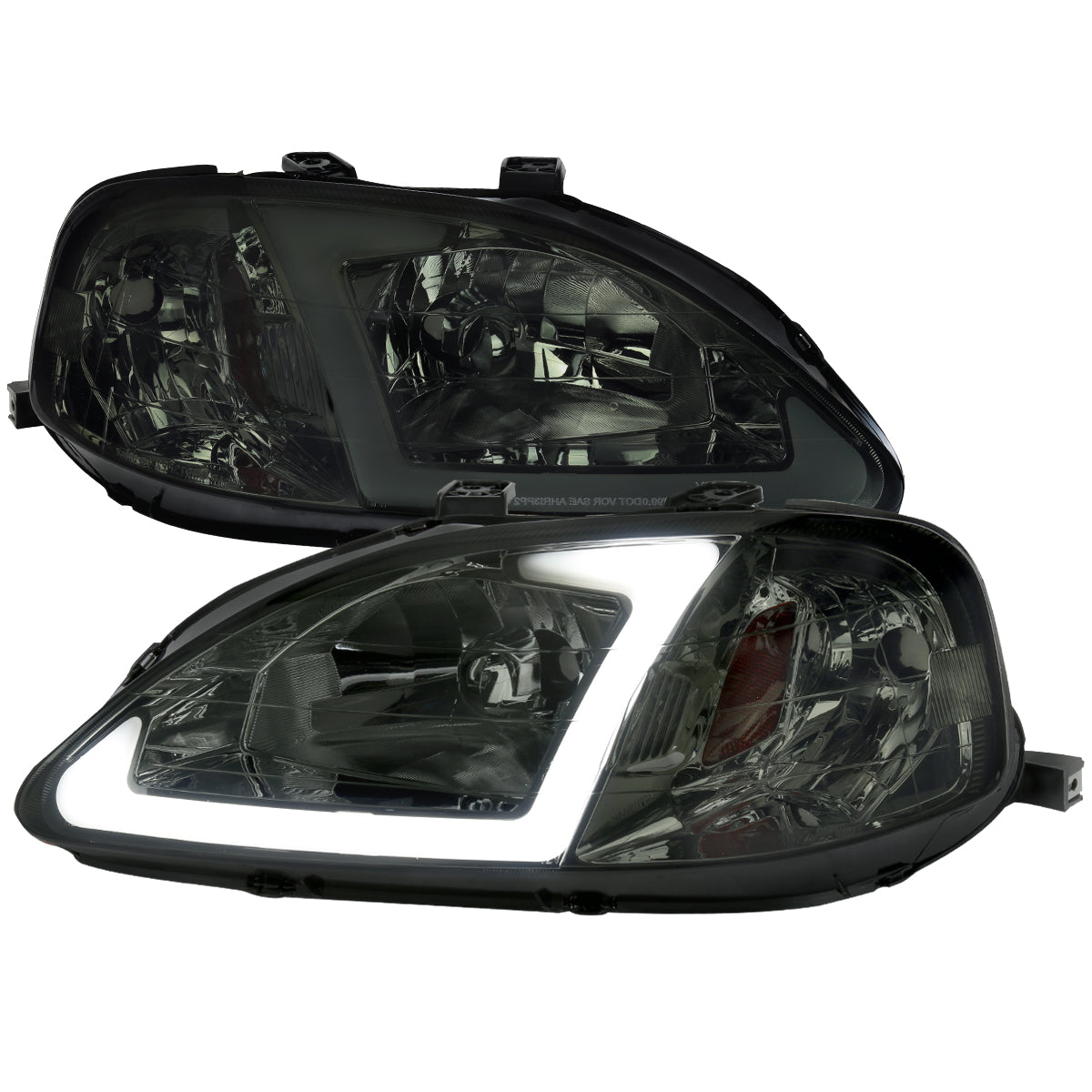 1999-2000 Honda Civic Coupe/Sedan LED Bar Factory Style Headlights (Chrome Housing/Smoked Lens)