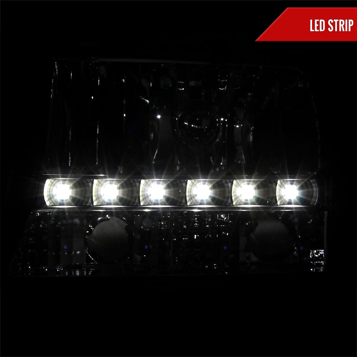 1997-2004 Dodge Dakota/ 1998-2003 Durango SMD LED Light Strip Factory Style Crystal Headlights (Matte Black Housing/Clear Lens)