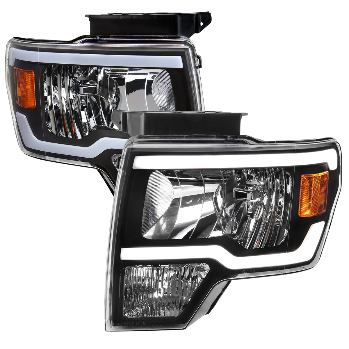 2009-2014 Ford F-150 LED Tube Factory Style Headlights (Matte Black Housing/Clear Lens)