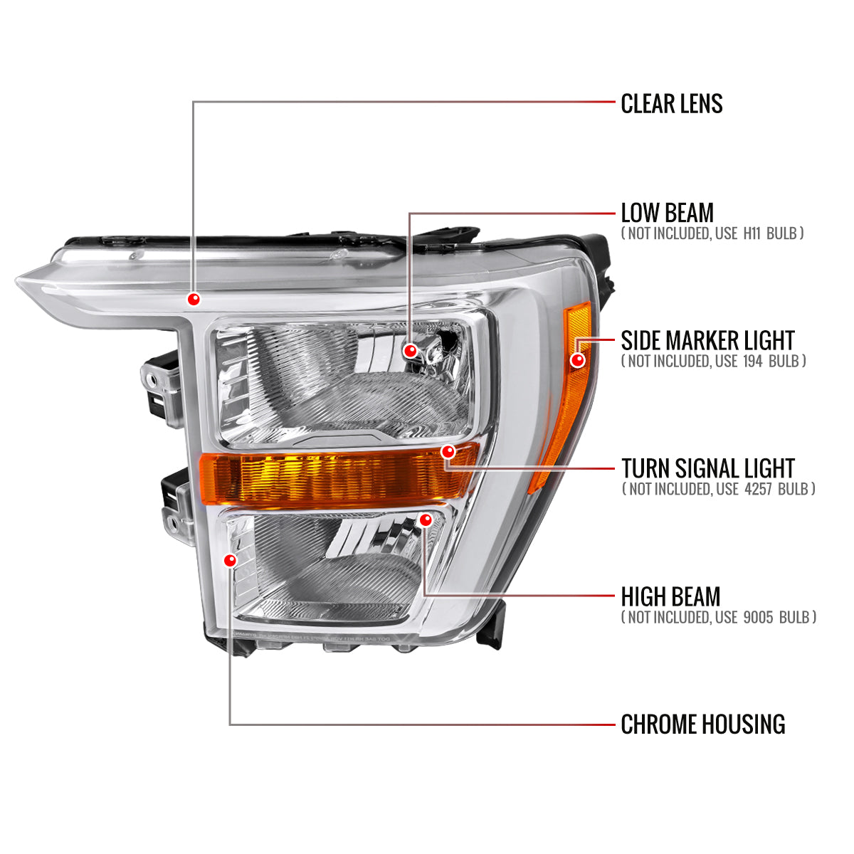 2021-2023 Ford F-150 Factory Style Headlight (Chrome Housing / Clear Lens ) - Driver Side Ony