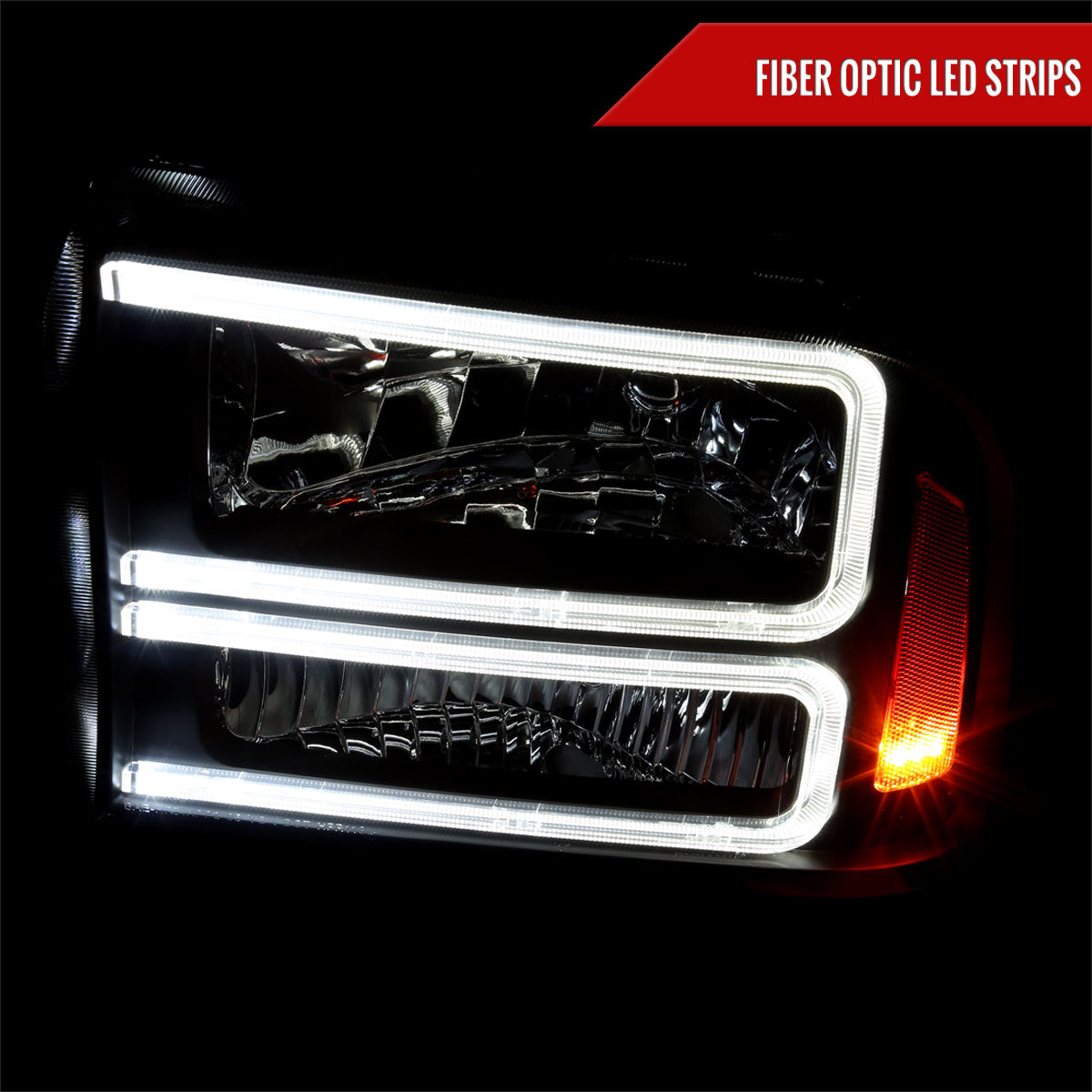 2005-2007 Ford F-250/F-350/F-450/F-550 Super Duty Dual LED C-Bar Factory Style Headlights (Matte Black Housing/Clear Lens)