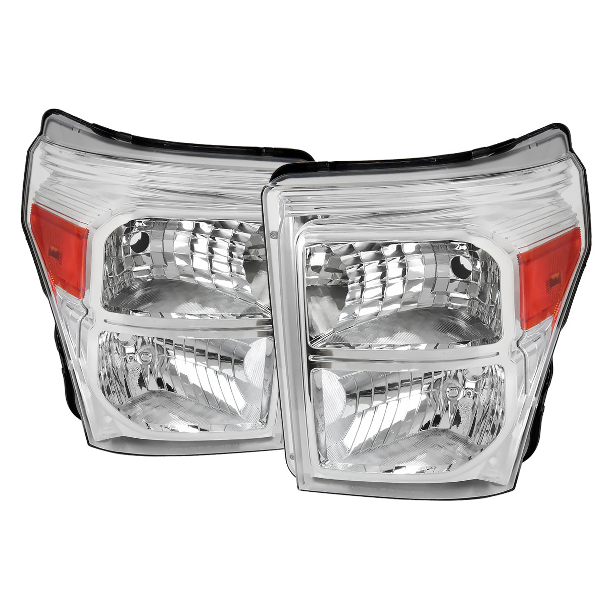 2011-2016 Ford F-250/F-350/F-450/F-550 Super Duty Factory Style Headlights w/ Amber Reflectors (Chrome Housing/Clear Lens)