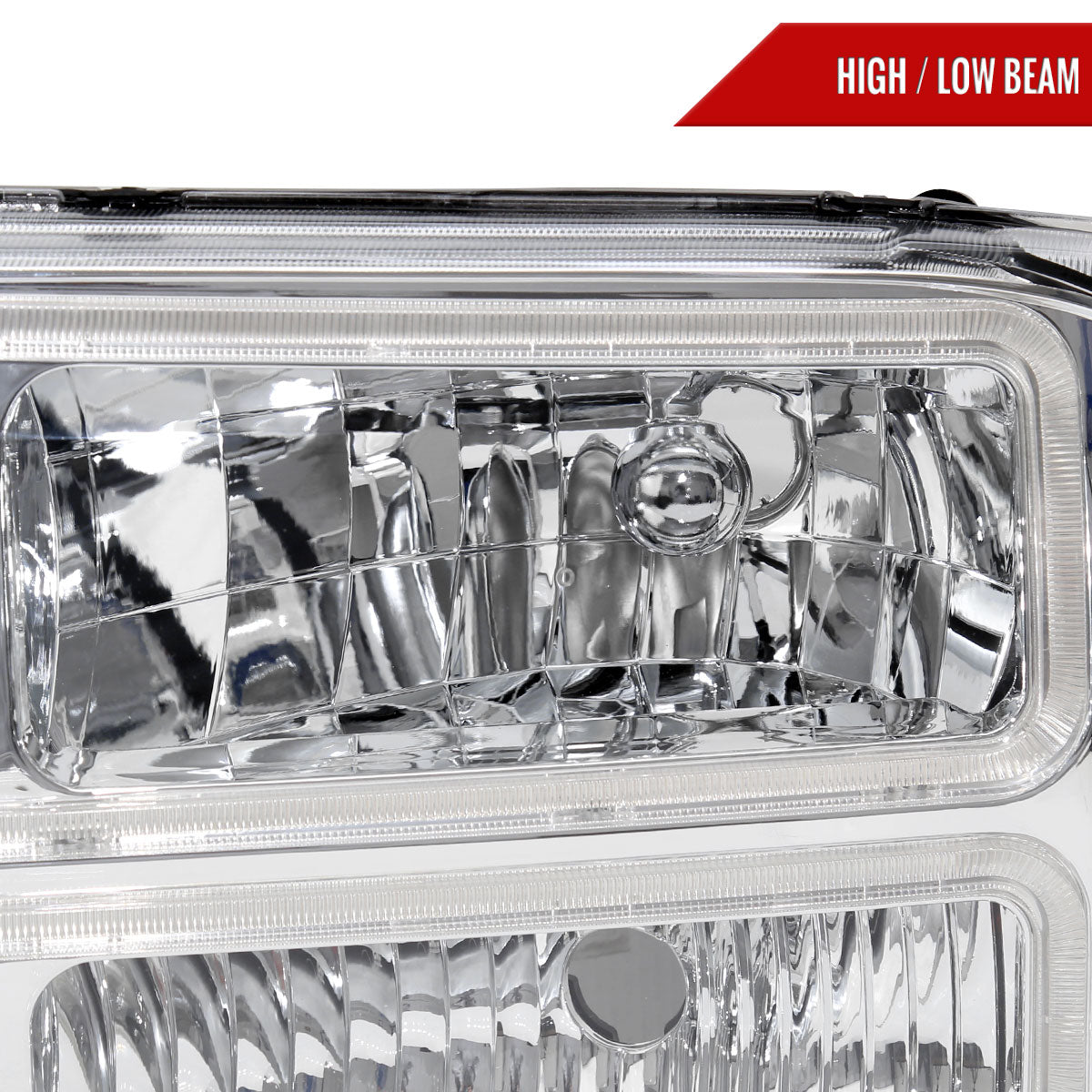 1999-2004 Ford F-250/F-350/F-450/F-550/2000-2004 Excursion Euro Factory Style Headlights with Dual LED C-Bar (Chrome Housing/Clear Lens)