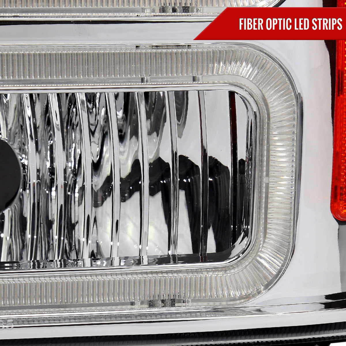 1999-2004 Ford F-250/F-350/F-450/F-550/2000-2004 Excursion Euro Factory Style Headlights with Dual LED C-Bar (Chrome Housing/Clear Lens)