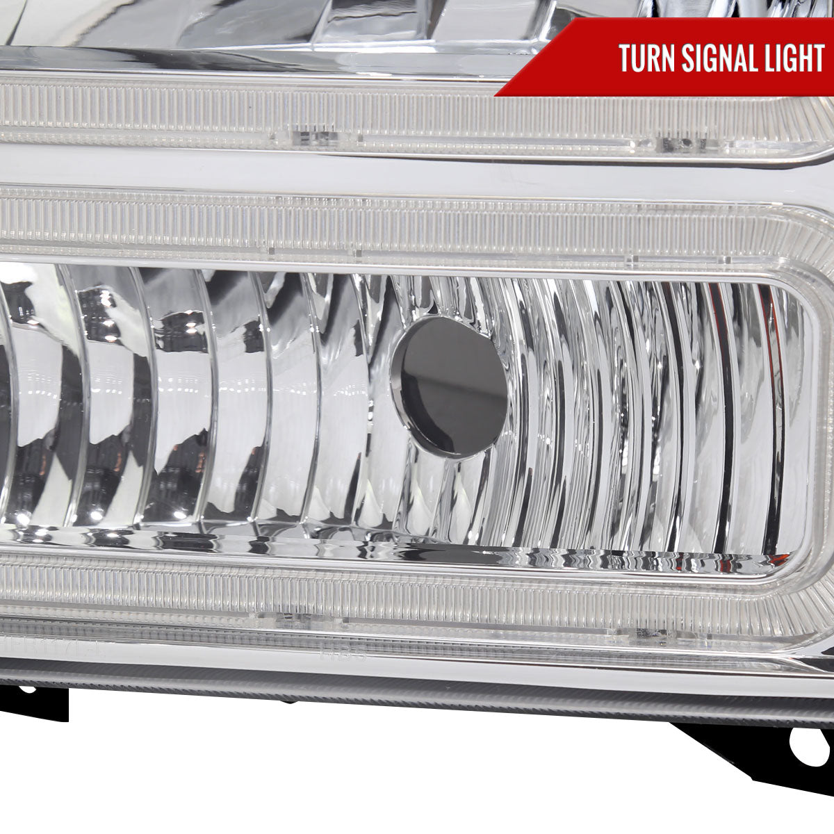 1999-2004 Ford F-250/F-350/F-450/F-550/2000-2004 Excursion Euro Factory Style Headlights with Dual LED C-Bar (Chrome Housing/Clear Lens)