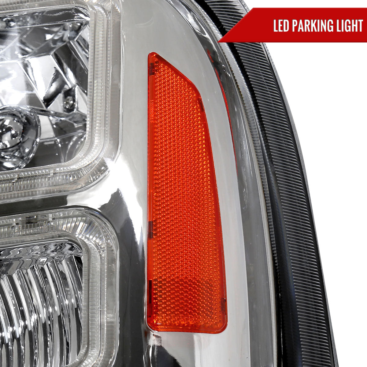 1999-2004 Ford F-250/F-350/F-450/F-550/2000-2004 Excursion Euro Factory Style Headlights with Dual LED C-Bar (Chrome Housing/Clear Lens)