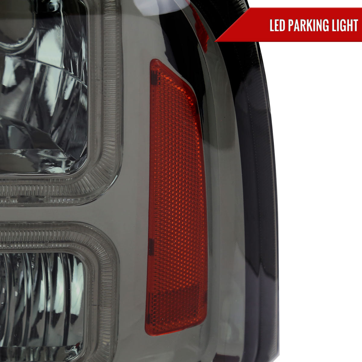 1999-2004 Ford F-250/F-350/F-450/F-550/2000-2004 Excursion Euro Factory Style Headlights with Dual LED C-Bar (Chrome Housing/Smoked Lens)