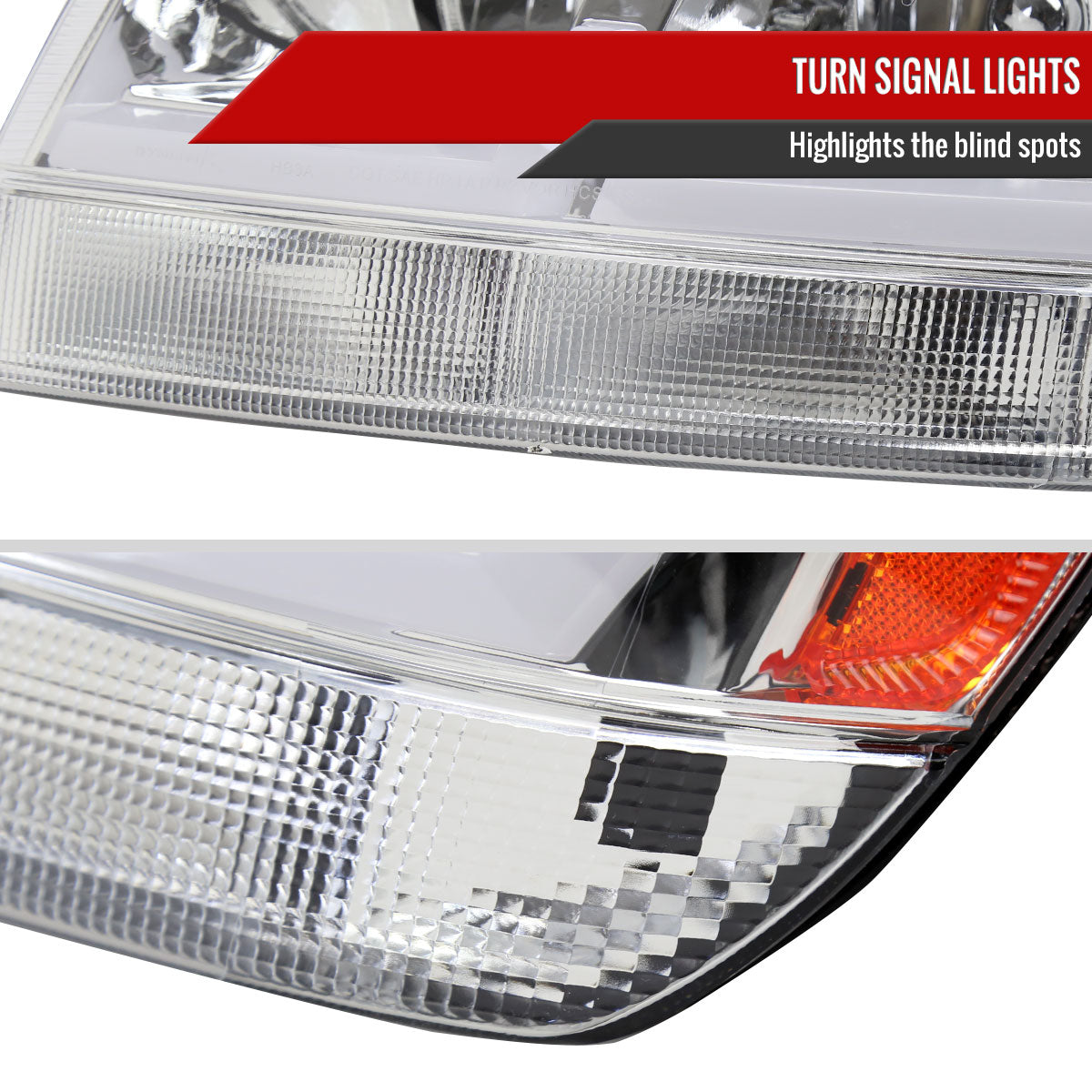 1999-2004 Jeep Grand Cherokee Factory Style Dual LED Bar Headlights (Chrome Housing/Clear Lens)