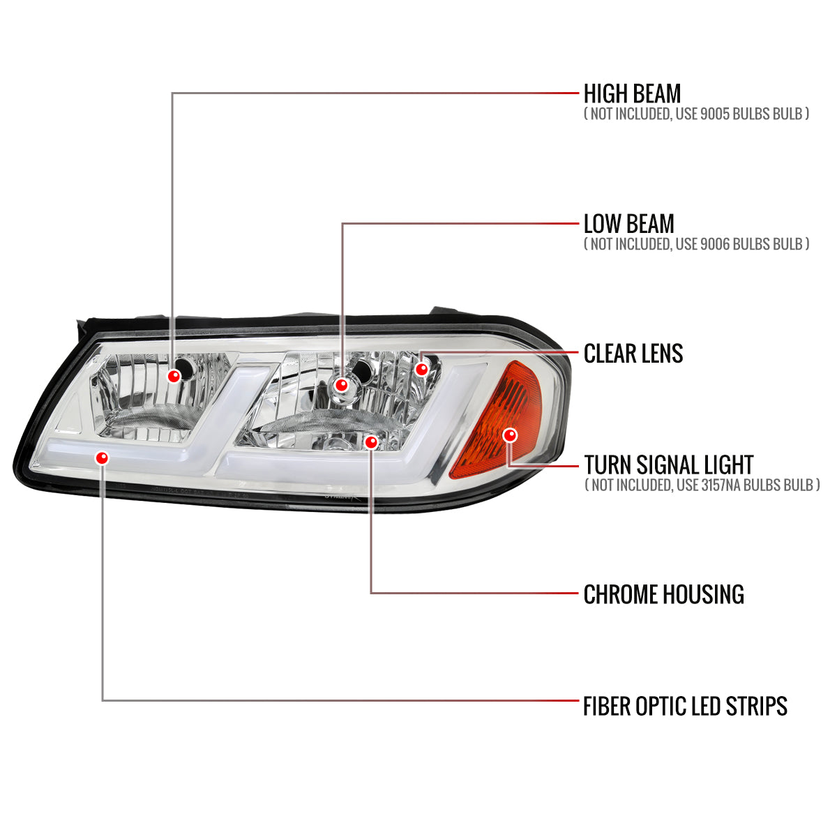 2000-2005 Chevrolet Impala LED Bar Factory Style Headlights (Chrome Housing/Clear Lens)