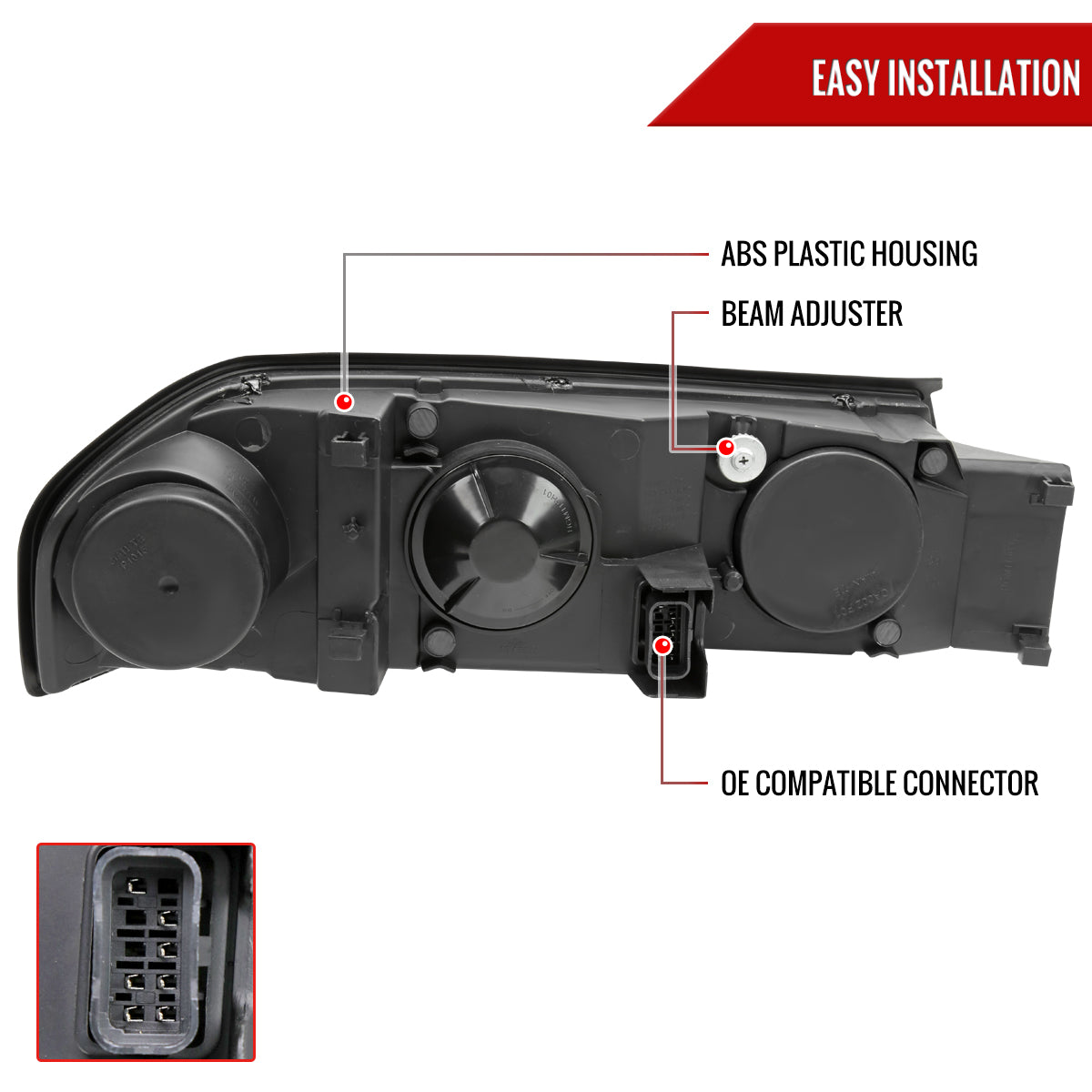 2000-2005 Chevrolet Impala LED Bar Factory Style Headlights (Matte Black Housing/Clear Lens)