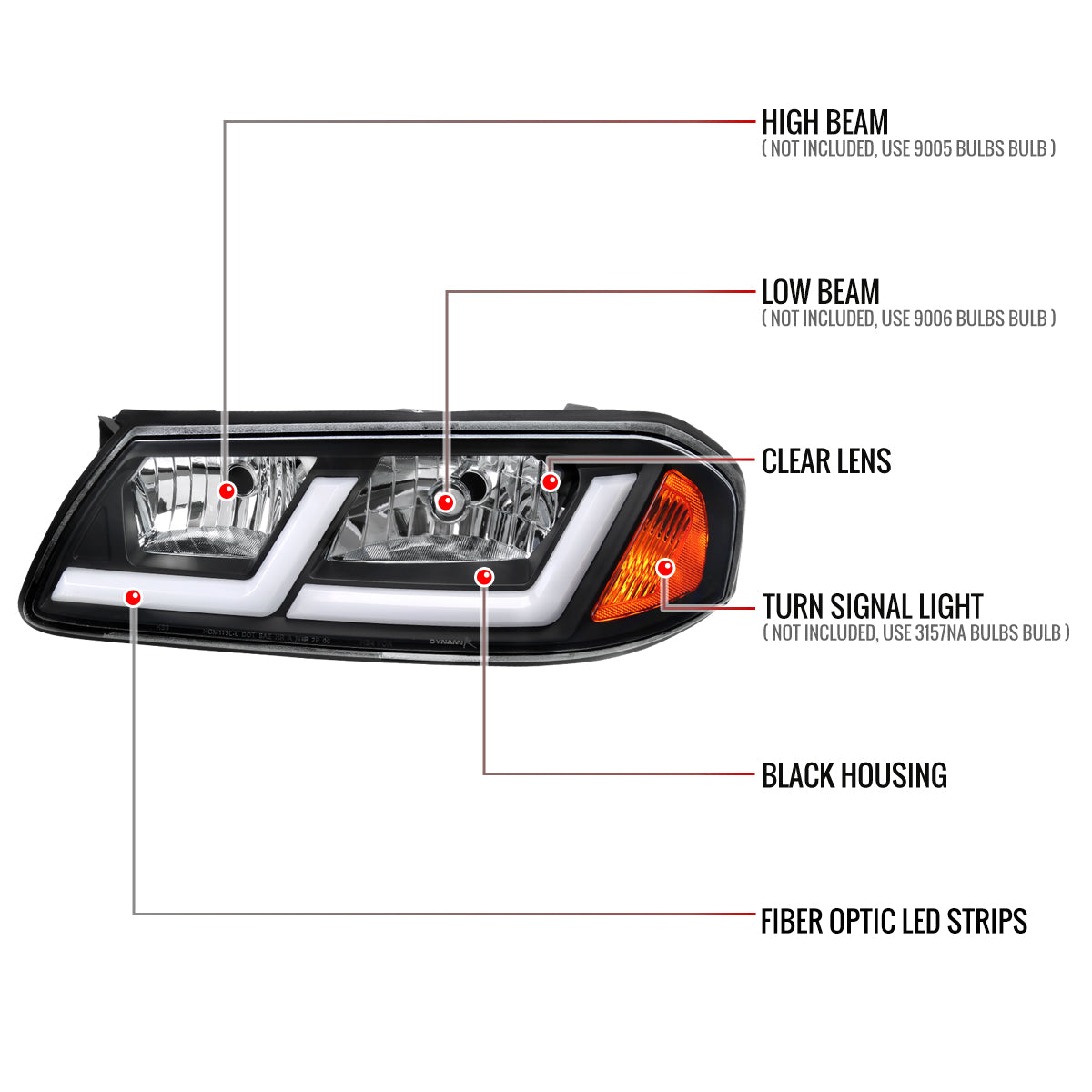 2000-2005 Chevrolet Impala LED Bar Factory Style Headlights (Matte Black Housing/Clear Lens)