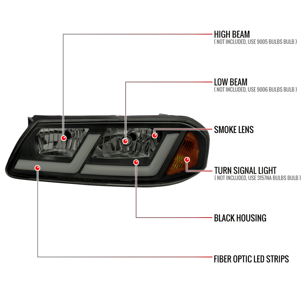 2000-2005 Chevrolet Impala LED Bar Factory Style Headlights (Matte Black Housing/Smoked Lens)