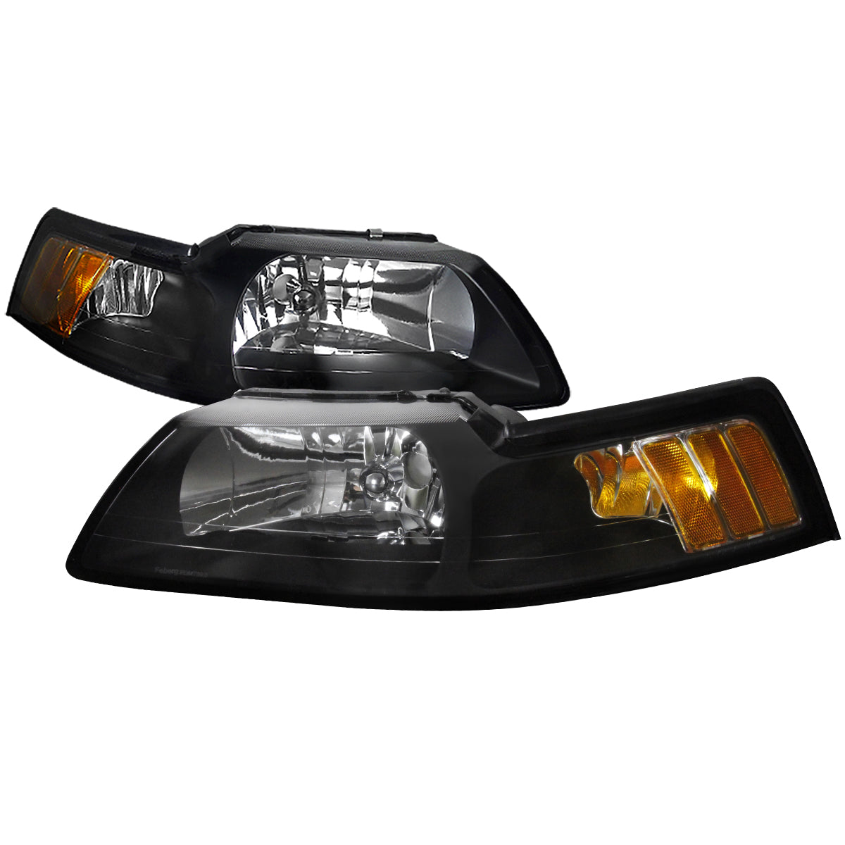 1999-2004 Ford Mustang Factory Style Headlights w/ Amber Reflectors(Matte Black Housing/Clear Lens)