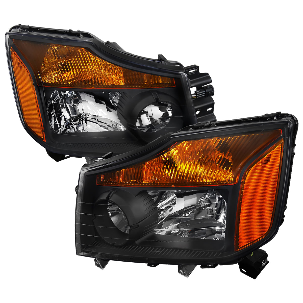 2004-2015 Nissan Titan/ 2004-2007 Armada Factory Style Headlights w/ Amber Reflectors (Matte Black Housing/Clear Lens)