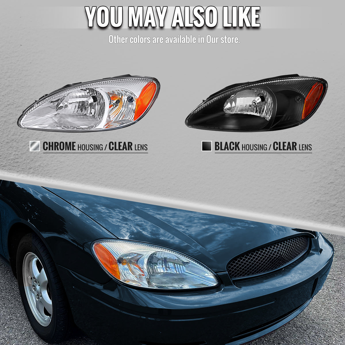 2000-2007 Ford Taurus Factory Style Headlights (Chrome Housing / Clear Lens)