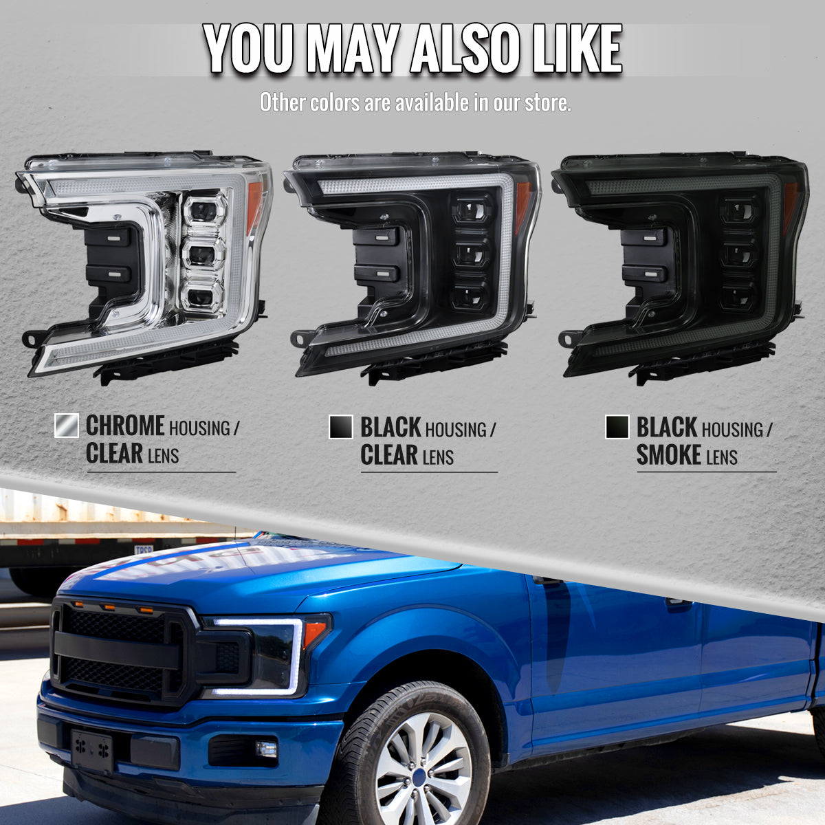 2018-2020 Ford F-150 Full LED Projector Headlights w/ Switchback LED Sequential Turn Signals DRL (Black Housing / Clear Lens)