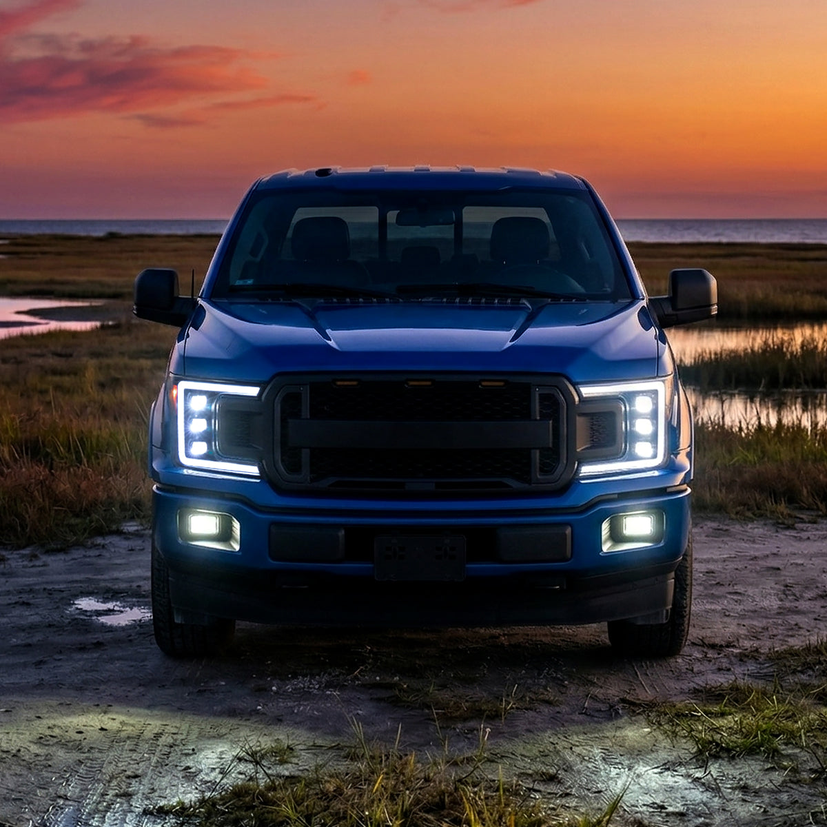 2018-2020 Ford F-150 Full LED Projector Headlights w/ Switchback LED Sequential Turn Signals DRL (Black Housing / Smoked Lens)