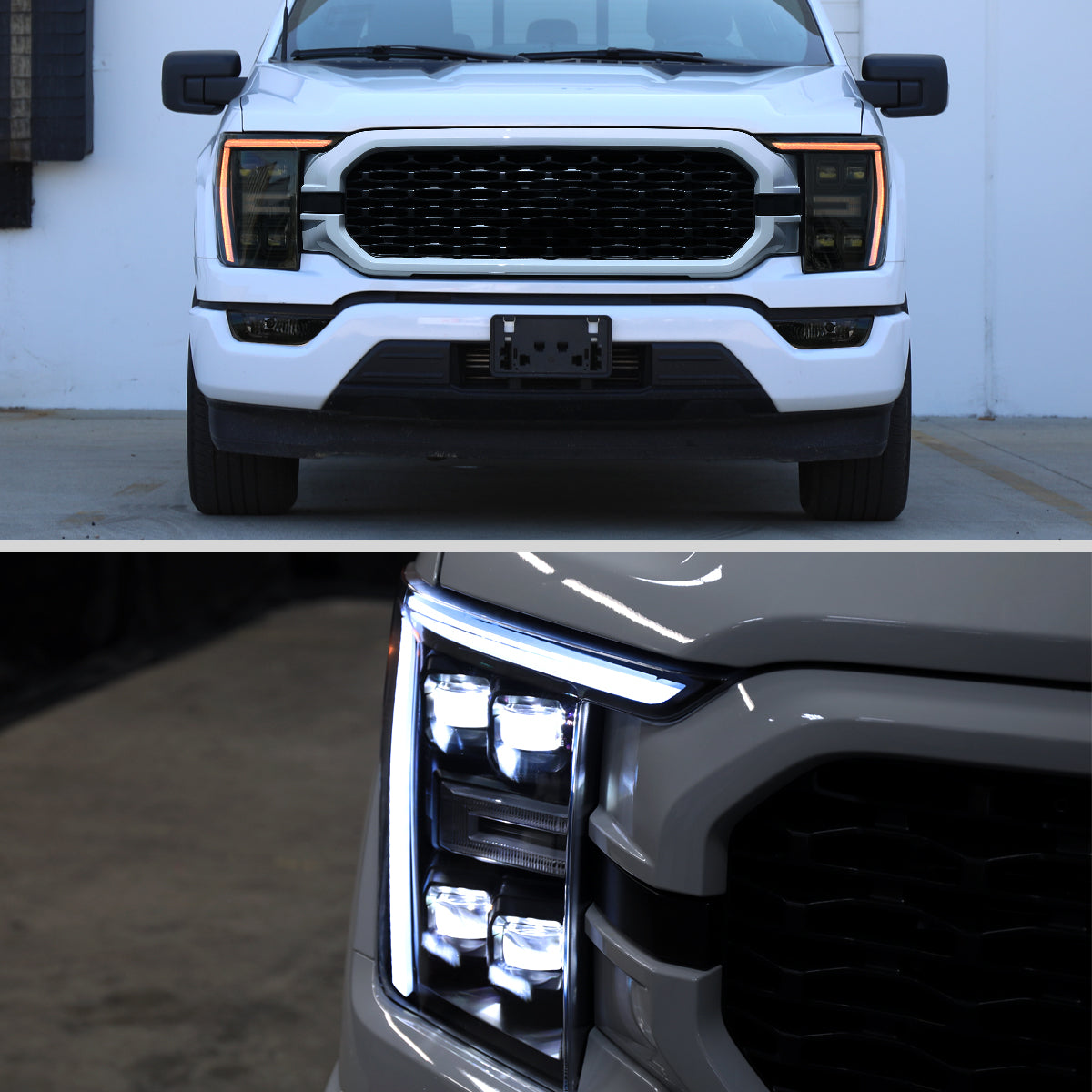 2021-2023 Ford F-150 Full LED Projector Headlights w/ Switchback LED Sequential Turn Signals DRL Parking Light Strip (Black Housing / Smoked Lens) - Fits Models w/ Factory Halogen Headlights