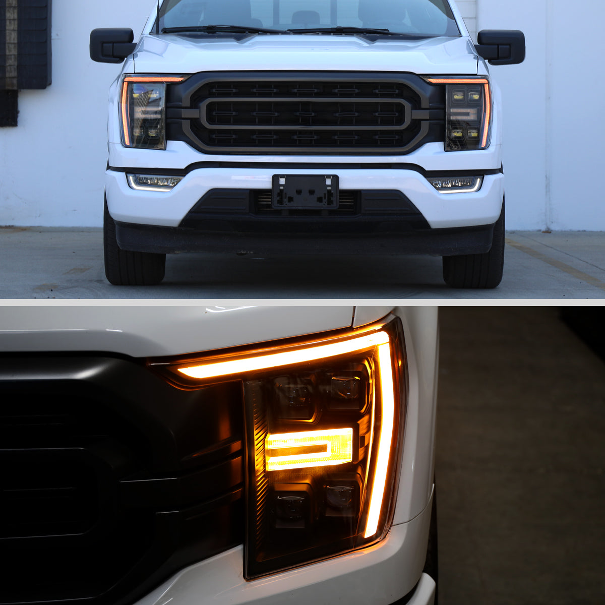 2021-2023 Ford F-150 Full LED Projector Headlights w/ Switchback LED Sequential Turn Signals DRL Parking Light Strip (Matte Black Housing / Clear Lens) - Fits Models w/ Factory LED Headlights