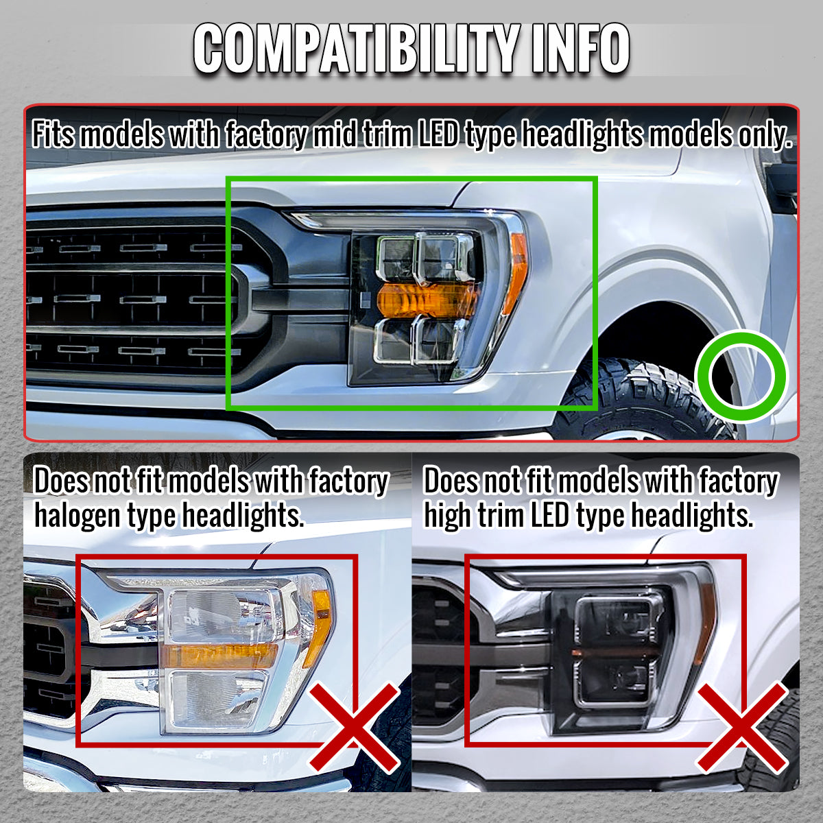 2021-2023 Ford F-150 Full LED Projector Headlights w/ Switchback LED Sequential Turn Signals DRL Parking Light Strip (Black Housing / Smoked Lens) - Fits Models w/ Factory LED Headlights