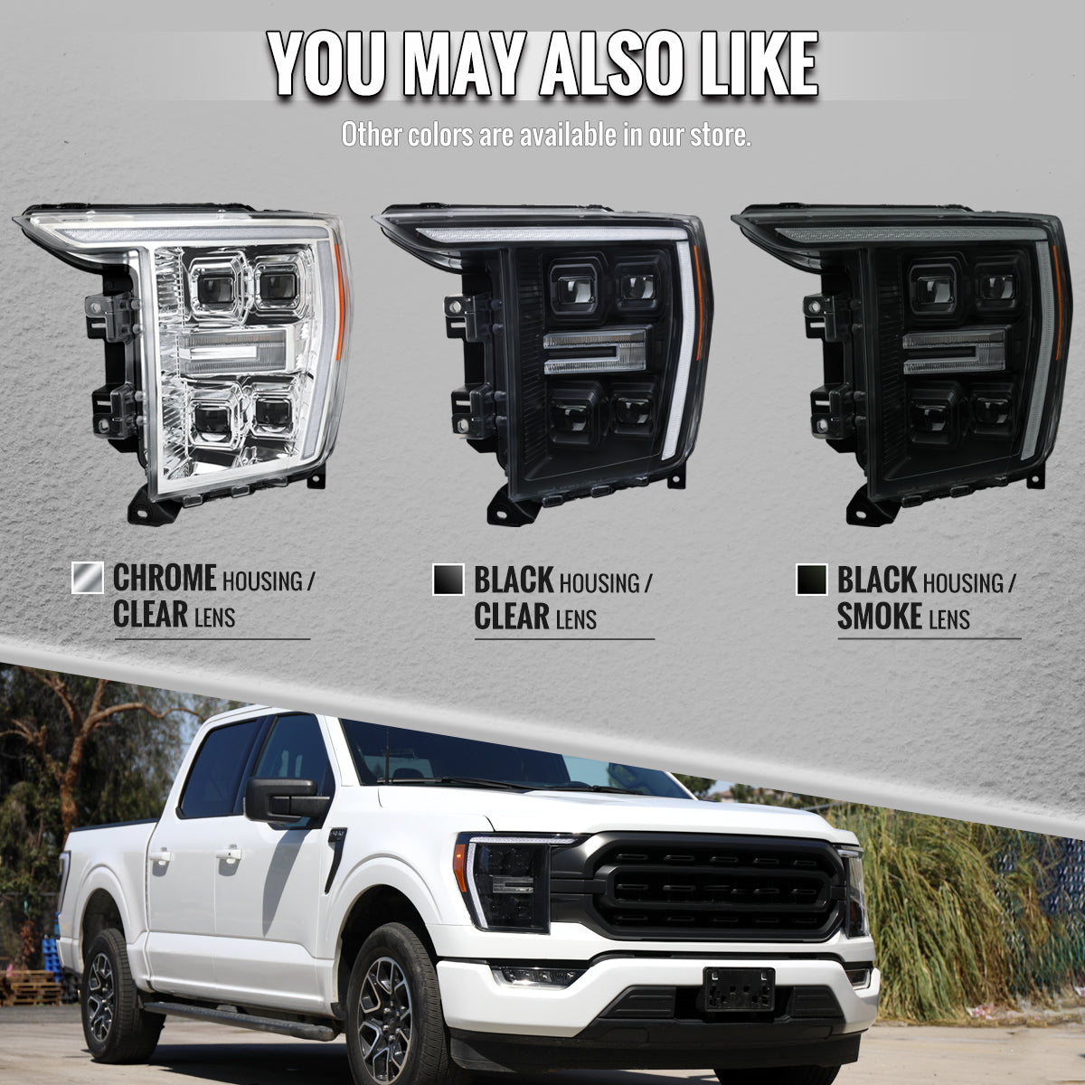 2021-2023 Ford F-150 Full LED Projector Headlights w/ Switchback LED Sequential Turn Signals DRL Parking Light Strip (Black Housing / Smoked Lens) - Fits Models w/ Factory LED Headlights