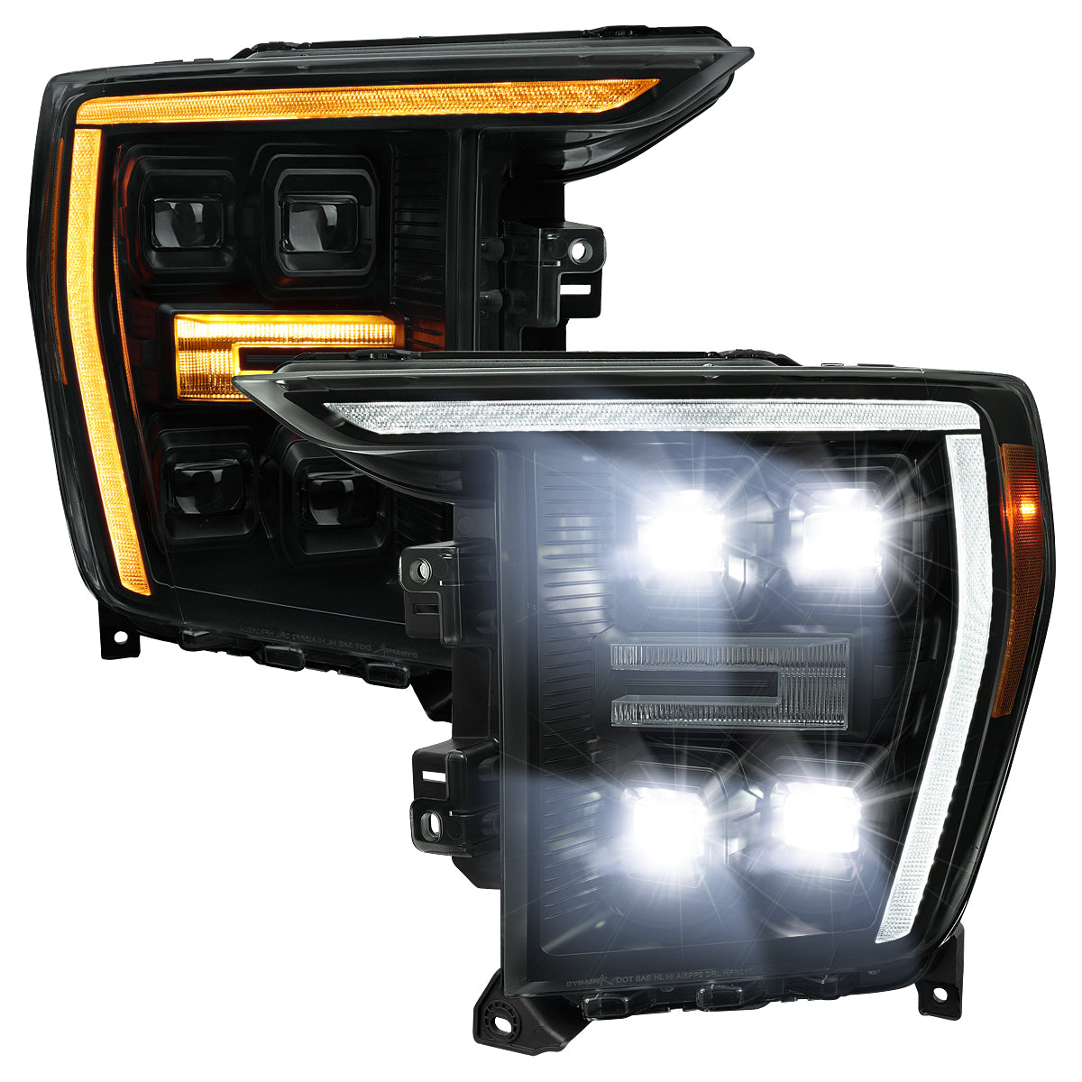 2021-2023 Ford F-150 Full LED Projector Headlights w/ Switchback LED Sequential Turn Signals DRL Parking Light Strip (Black Housing / Smoked Lens) - Fits Models w/ Factory LED Headlights