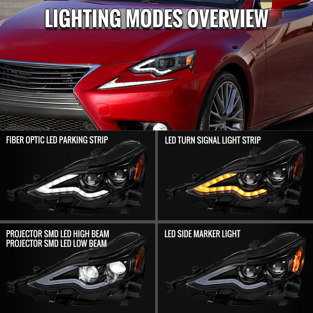 2014-2016 Lexus IS250 IS350 Full LED Project healight (Jet Black Housing / Clear lens)