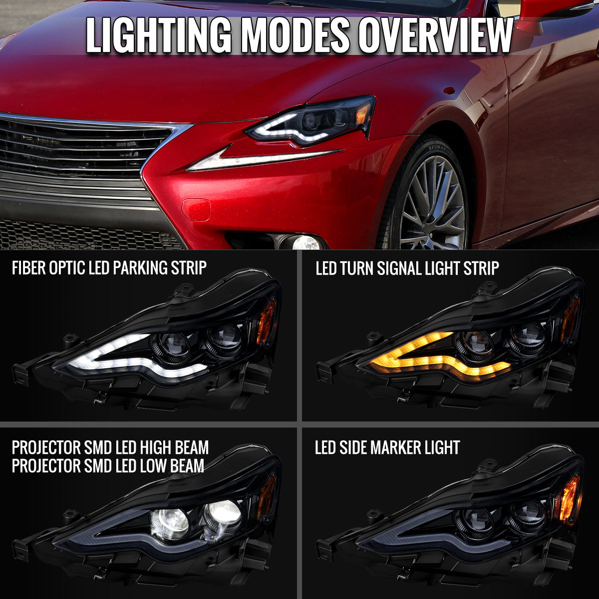 2014-2016 Lexus IS250 IS350 Full LED Project healight (Black Houing / Smoked lens)
