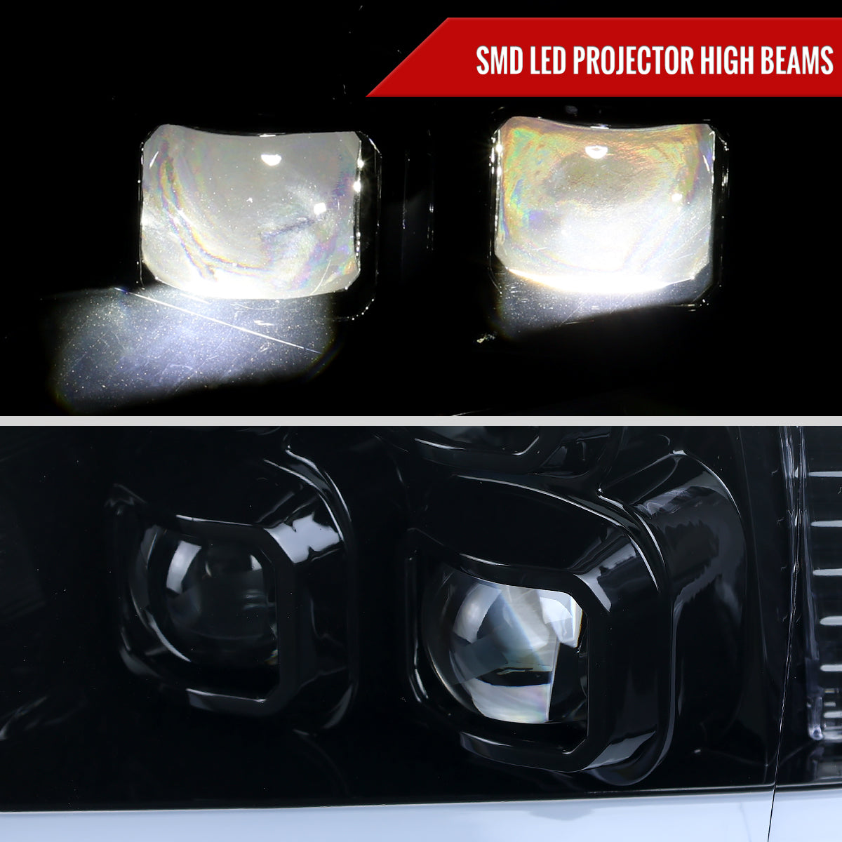2009-2018 Dodge RAM 1500 / 2019 RAM Classic / 2010-2018 RAM 2500 3500 LED Bar Sequential Turn Signal Projector Headlights (Glossy Black Housing / Smoked Lens)