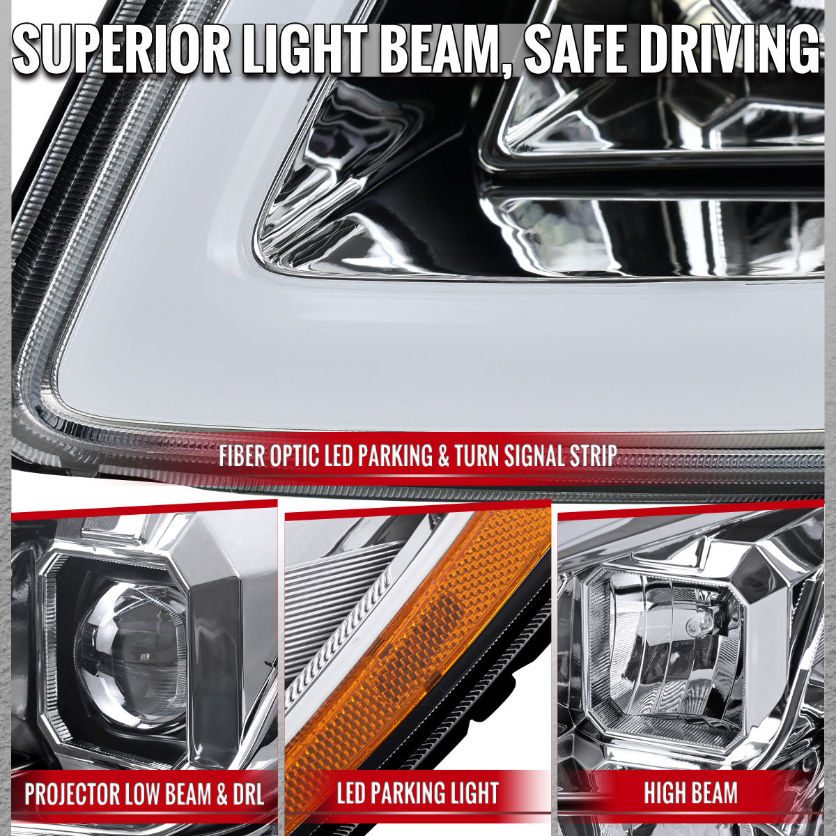 2005–2010 Chevrolet Cobalt Pontiac G5/Pursuit Projector Headlights w/ Switchback LED Turn Signal DRL Light Strip (Chrome Housing / Clear Lens)