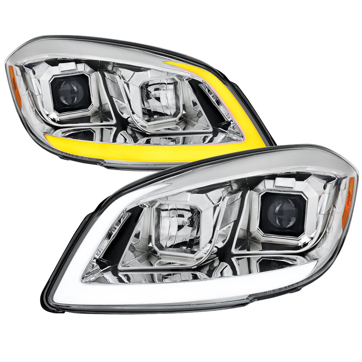 2005–2010 Chevrolet Cobalt Pontiac G5/Pursuit Projector Headlights w/ Switchback LED Turn Signal DRL Light Strip (Chrome Housing / Clear Lens)